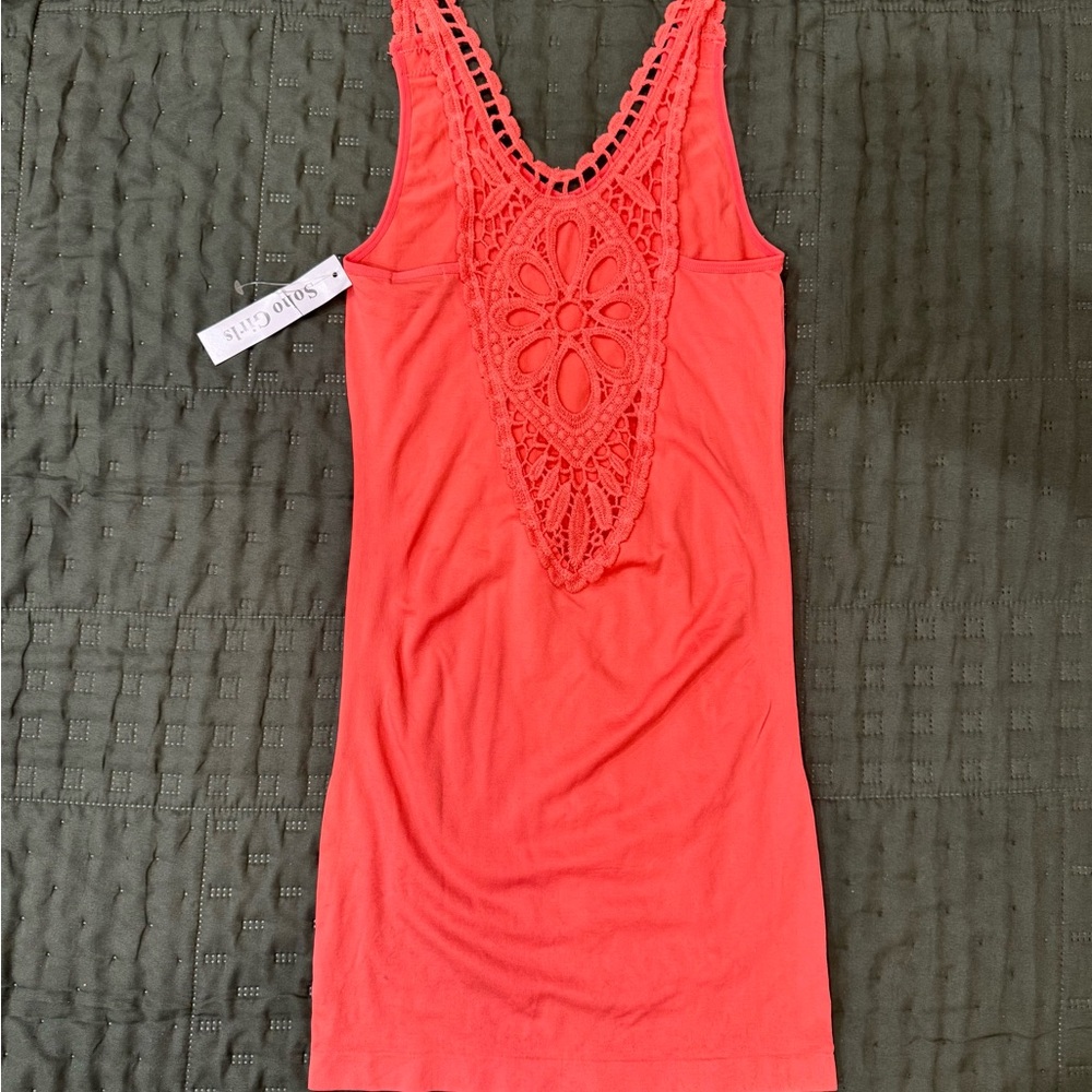 Soho Girls Vibrant Coral Lace Detail Tank